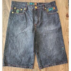 Coogi Shorts Mens 38 Gray Denim Bermuda Embroidered Logo Hip Hop Colorful